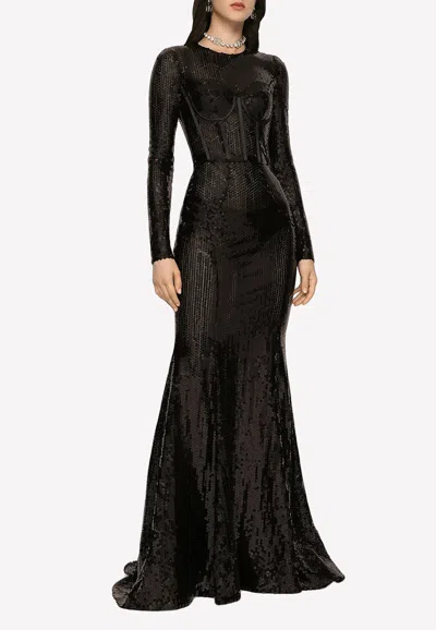 Dolce & Gabbana Sequin-embellished Mermaid-cut Dress In Black