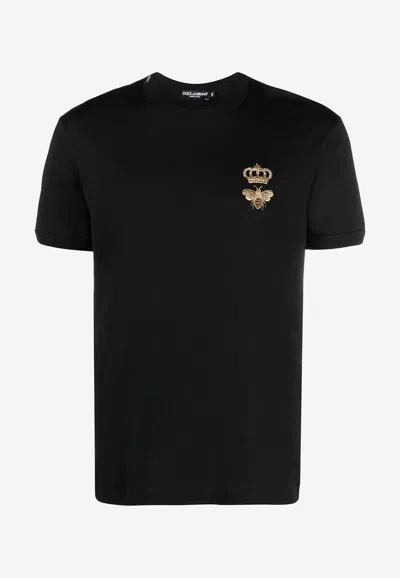 Dolce & Gabbana Crown And Bee Embroidered Crew Neck T-shirt In Black