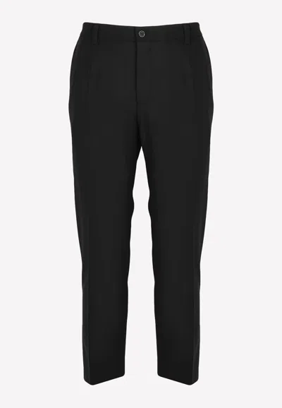 Dolce & Gabbana Stretch Cotton Pants With Dg Hardware In Black