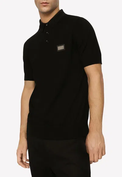 Dolce & Gabbana Dark Gray Logo Plaque Cotton Men Polo Shirt T-shirt In Black