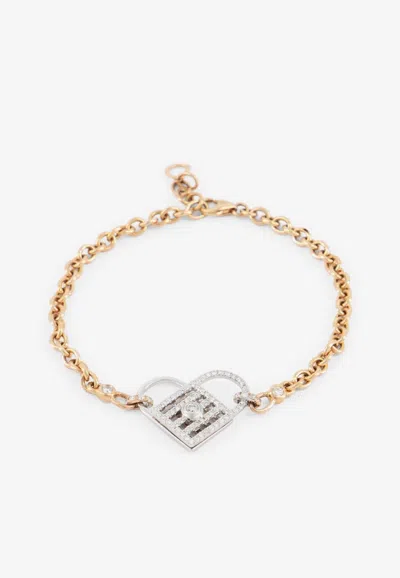 Djihan Unlock My Heart 18-karat White And Yellow Gold Diamond Paved Bracelet In Silver