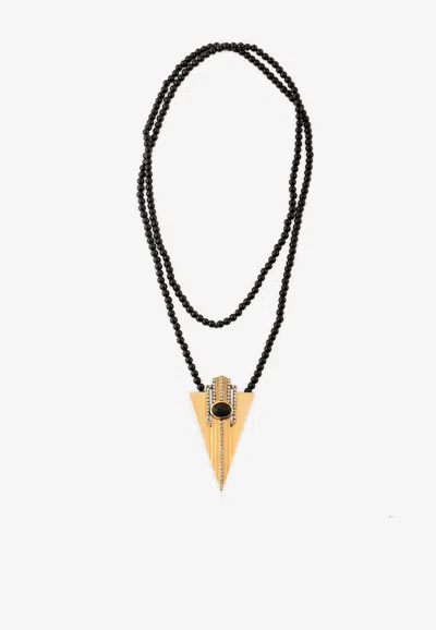 Djihan Petra Volcanic Stone Chain Necklace In 18-karat Rose Gold With Diamonds In Black