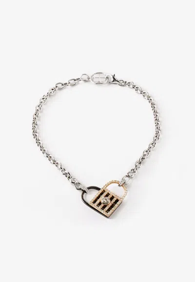 Djihan Unlock My Heart 18-karat White And Yellow Gold Diamond Paved Bracelet In Silver