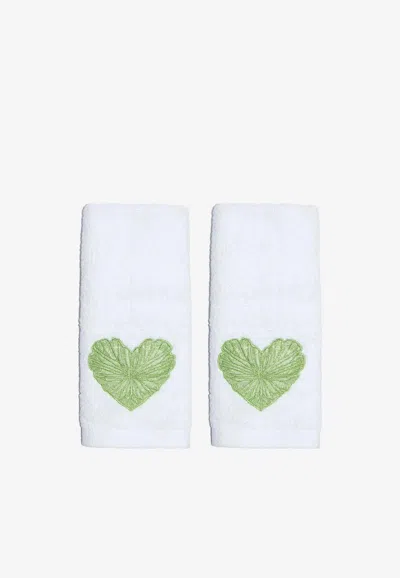 Stitch Heart Leaf Face Towels - Set Of 2 In White