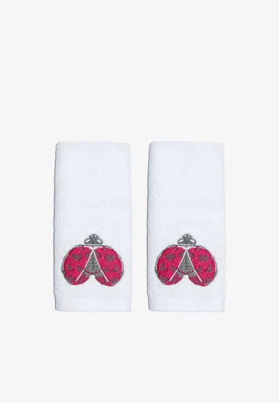 Stitch Lady Bug Face Towels - Set Of 2 In White