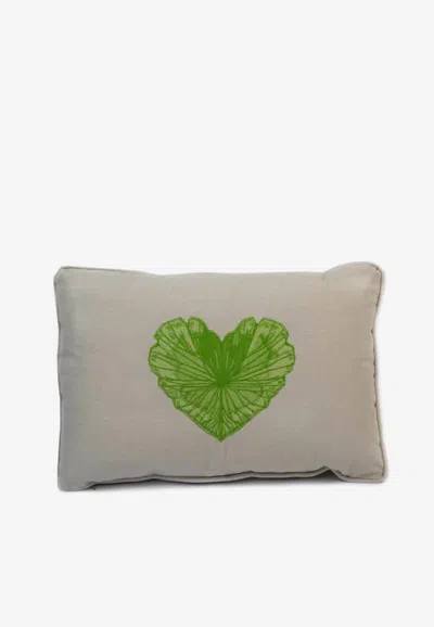 Stitch Heart Leaf Rectangular Cushion In Off-white