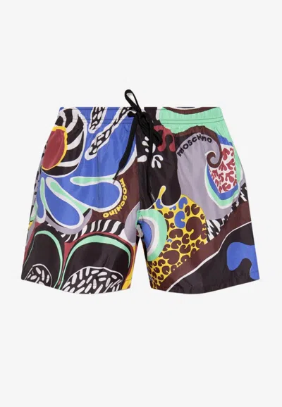 Moschino Printed Swim Shorts In Multi