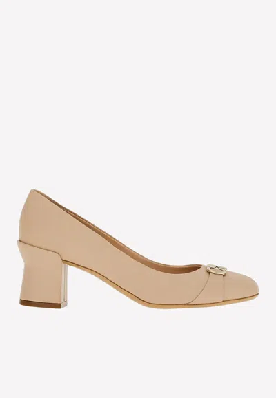 Ferragamo Otilia Lambskin Bit Chain Pumps In Almond