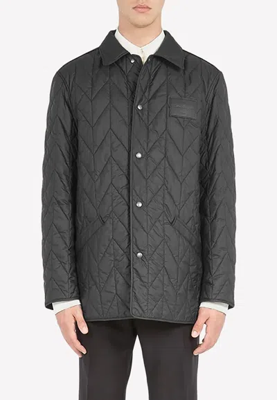 Ferragamo Logo-patch Buttoned Quilted Jacket In Black