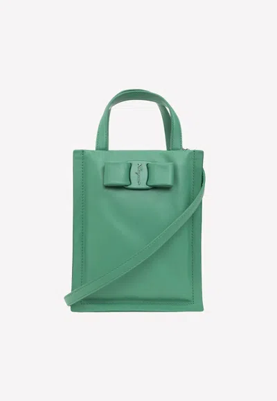 Ferragamo Mini Viva Top Handle Bag In Calf Leather In Emerald
