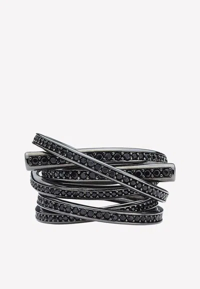 Ferragamo Gancini Crystal-embellished Ring In Black