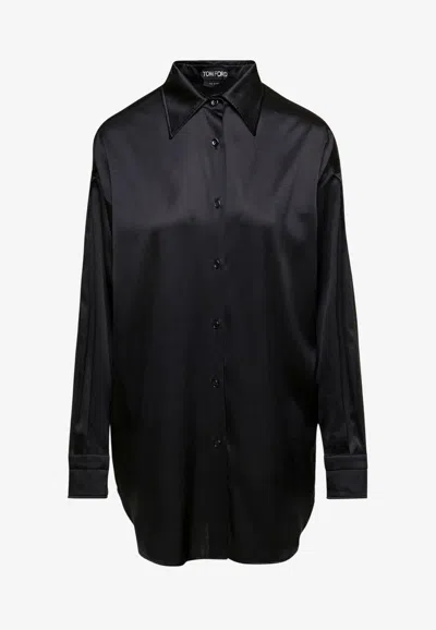 Tom Ford Stretch Silk Satin Relaxed Fit Shirt Clothing In Black