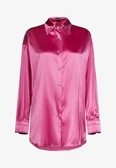 Tom Ford Pink Relaxed Shirt With Pointed Collar In Stretch Silk Woman In Fuchsia