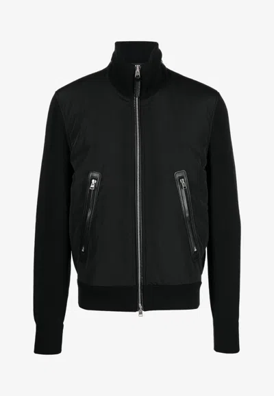 Tom Ford Light Nylon Merino Zip Through In Black