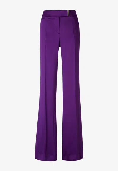 Tom Ford Mid Rise Wide Fluid Satin Pants In Purple