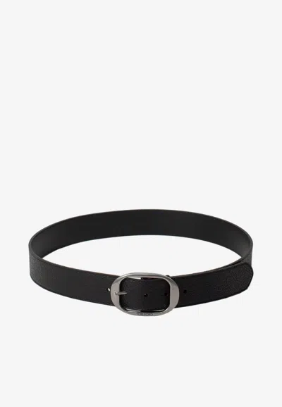 Tom Ford Oval Buckle Belt In Grained Leather In Black