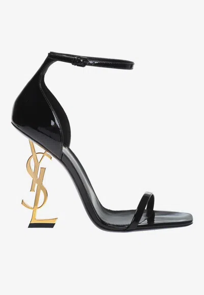 Saint Laurent Opyum Sandals In Patent Leather With A Gold-toned Heel In Black
