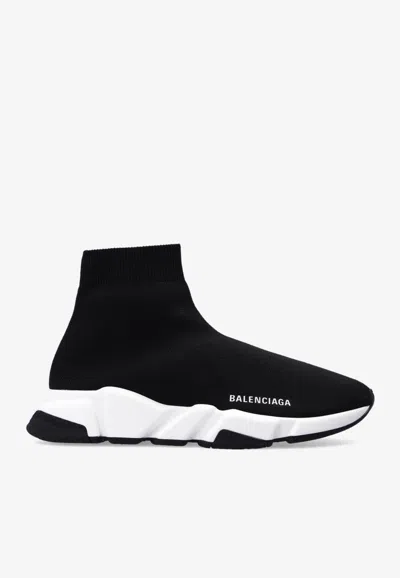 Balenciaga Speed Lt Logo-print Stretch-knit High-top Sneakers In Black