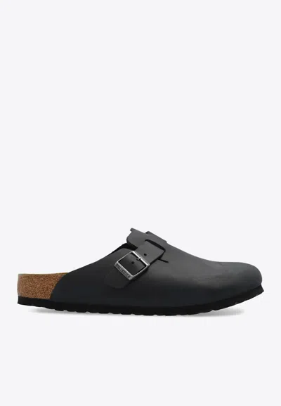 Birkenstock Boston Bs Oiled Leather Slides In Black
