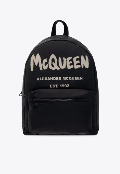 Alexander Mcqueen Black Graffiti Metropolitan Printed Backpack In Black