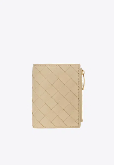 Bottega Veneta Small Bi-fold Zip Wallet In Intrecciato Leather In Porridge