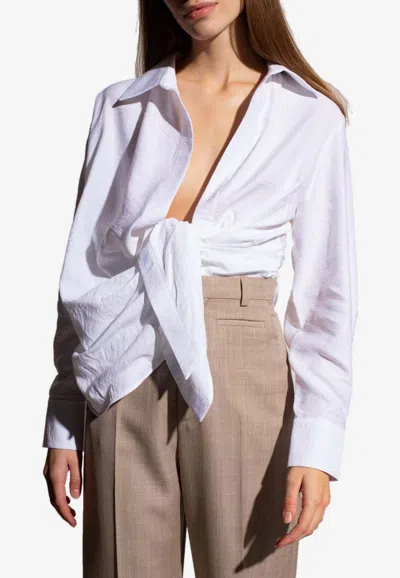 Jacquemus La Galliga Asymmetric Cropped Shirt In White