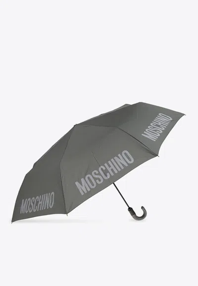 Moschino Pinstriped Folding Umbrella In Grey