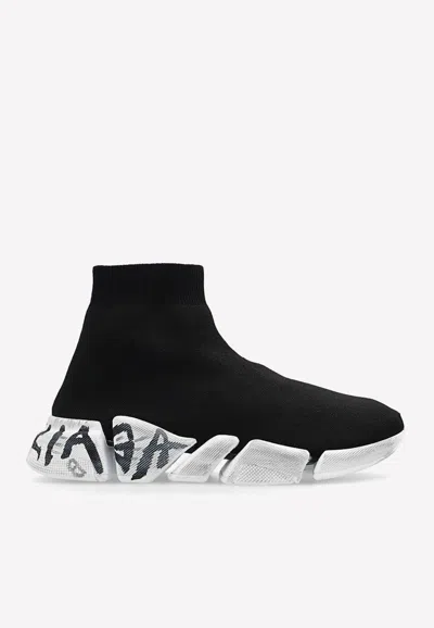 Balenciaga Sneakers Speed 2.0 Graffiti In Maglia Riciclata  Da Donna In Nero In Black