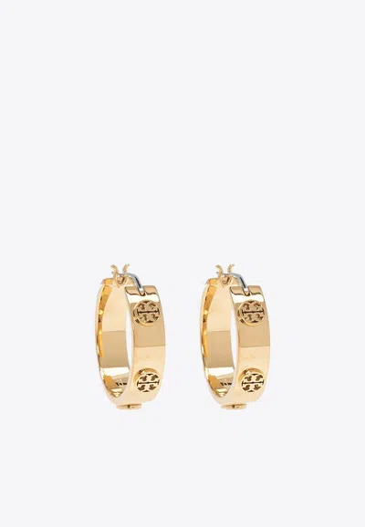 Tory Burch Miller Logo Embossed Hoop Earrings In Gold