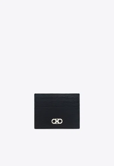Ferragamo Gancini Two-tone Leather Cardholder In Black