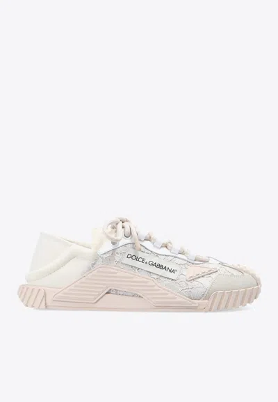Dolce & Gabbana Nsl Lace-trimmed Low-top Sneakers In White