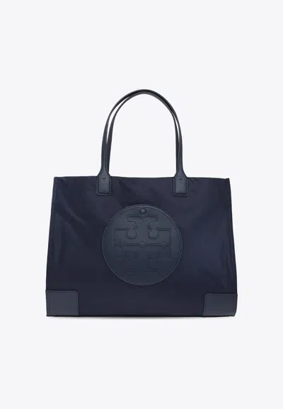 Tory Burch 'ella Small' Blue Tote Bag With Tonal Logo Detail In Navy