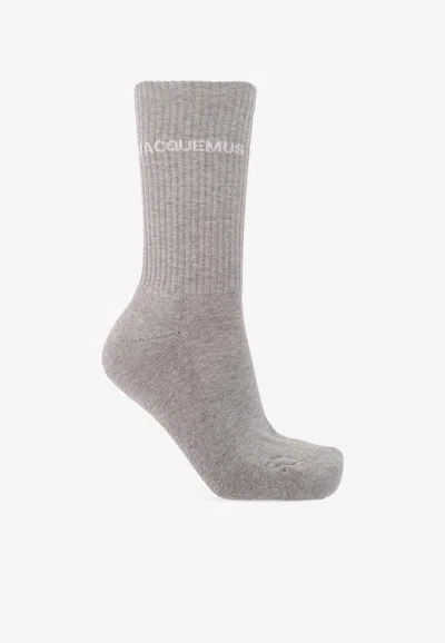 Jacquemus Logo-embroidered Socks In Gray