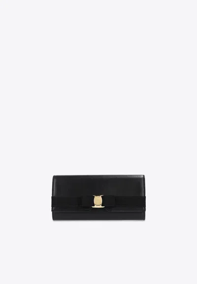 Ferragamo Vara Bow Continental Wallet In Black