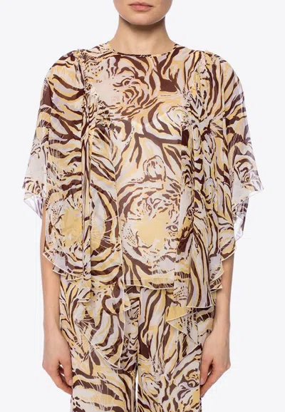 See By Chloé Tiger Print Flouncy Blouse In Multicolor