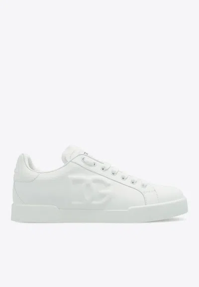 Dolce & Gabbana Women Portofino Low-top Leather Sneakers With Lateral Monogram In White