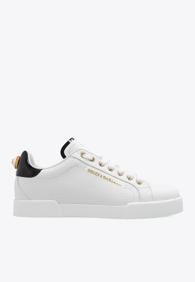 Dolce & Gabbana White Low Top Sneakers With Logo Lettering On The Tongue And Logo Detail On The Heel In Leather Woma In White