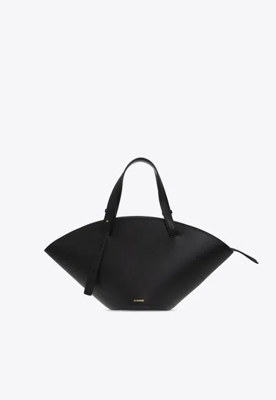 Jil Sander Medium Leather Sombrero Shoulder Bag In Black