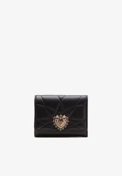 Dolce & Gabbana Devotion Quilted Snap Button Wallet In Black