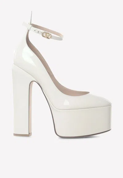 Valentino Tan-go 155 Platform Pumps In Patent Leather In Ivory