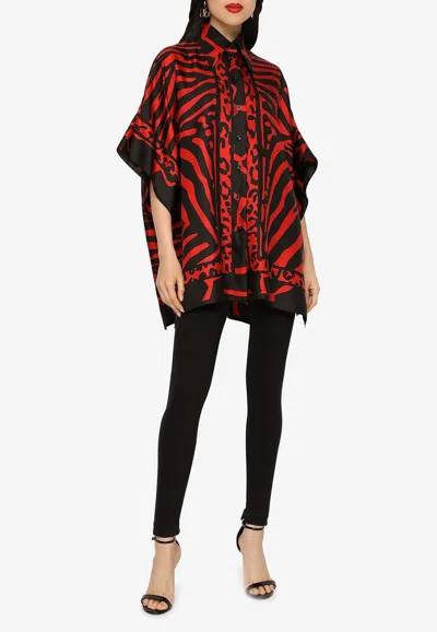 Dolce & Gabbana Zebra And Leopard-print Twill Shirt In Red