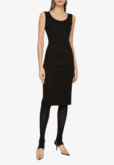 Dolce & Gabbana Milano Rib Midi Dress With Dg Logo In Black