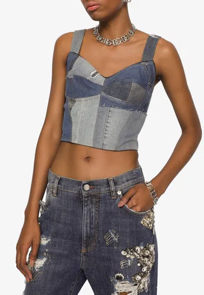 Dolce & Gabbana Patchwork Denim Corset In Denim
