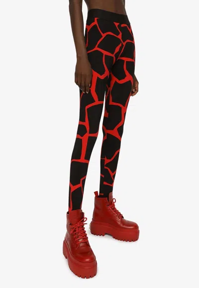 Dolce & Gabbana Giraffe Printed Technical Jersey Leggings In Black