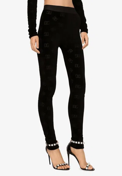 Dolce & Gabbana Flocked Jersey Leggins In Black
