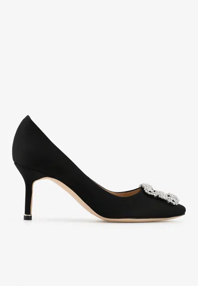 Manolo Blahnik Hangisi 70 Crystal Buckle Satin Pumps In Black