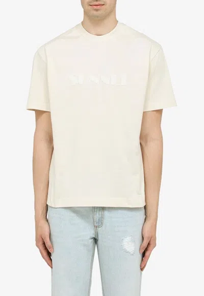 Sunnei Logo Print Crewneck T-shirt In Beige