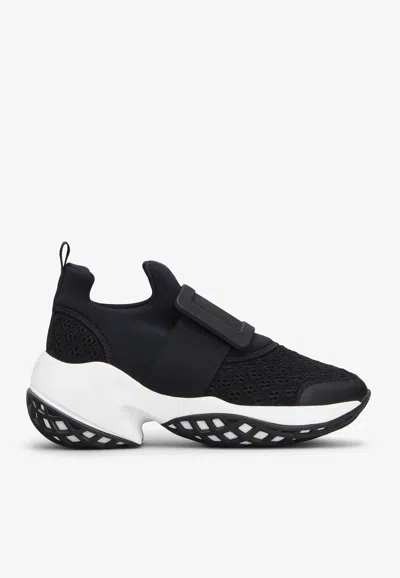 Roger Vivier Viv Run Mesh And Leather Sneakers In Black