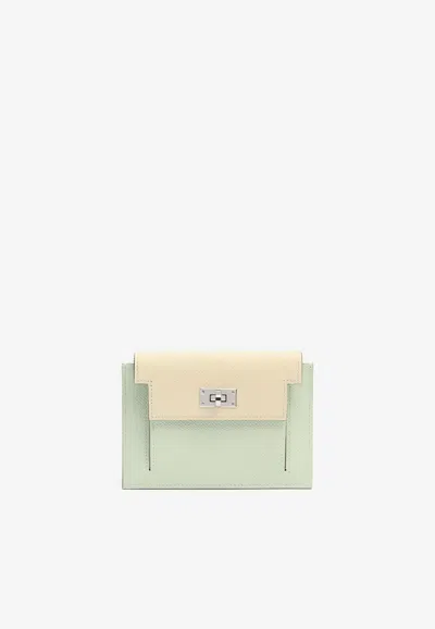 Pre-owned Hermes Kelly Pocket Compact Wallet In Tri-color Epsom With Palladium Hardware In Multicolor