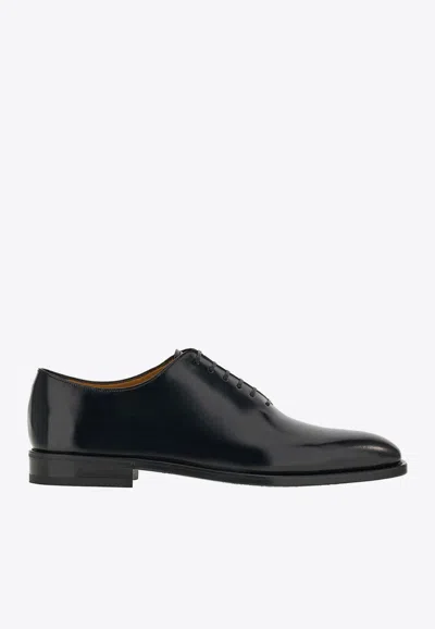 Ferragamo Black Leather Geoffrey Lace-up Shoes In Black
